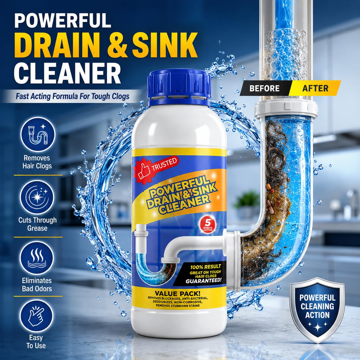 Clears Tough Drain Blockages In Minutes | RushCartz DrainBlast Pro™ (Buy1 Get 3 Free)